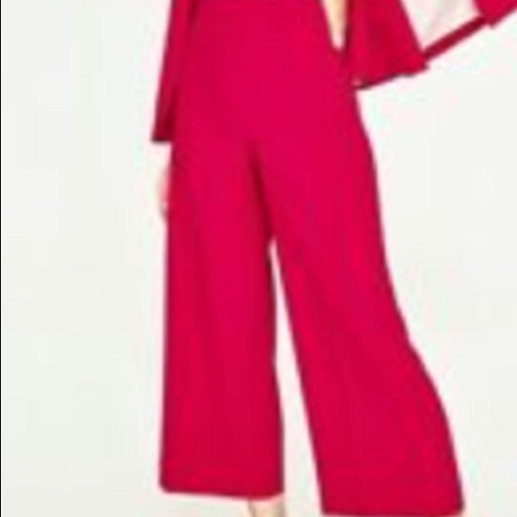 Zara Pants & Jumpsuits Red Cropped Wide Leg Trousers By Zara L Poshmark
